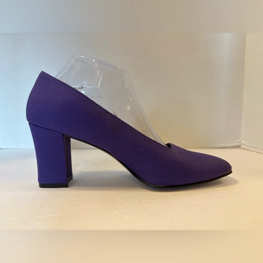 Classique purple fabric block heel pumps shoes size 9.5